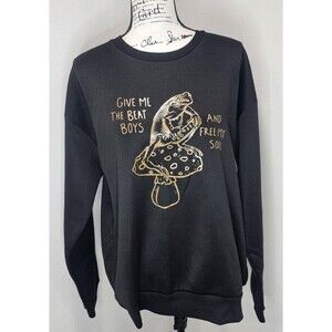 Frog & Mushroom Give Me The Beat Boys Print Crew Neck Sweatshirt Black Size L